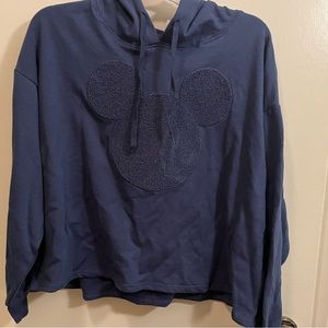 Disney Crop top Hoodie Sweater. Large. Navy Blue.  Mickey Mouse decoration.